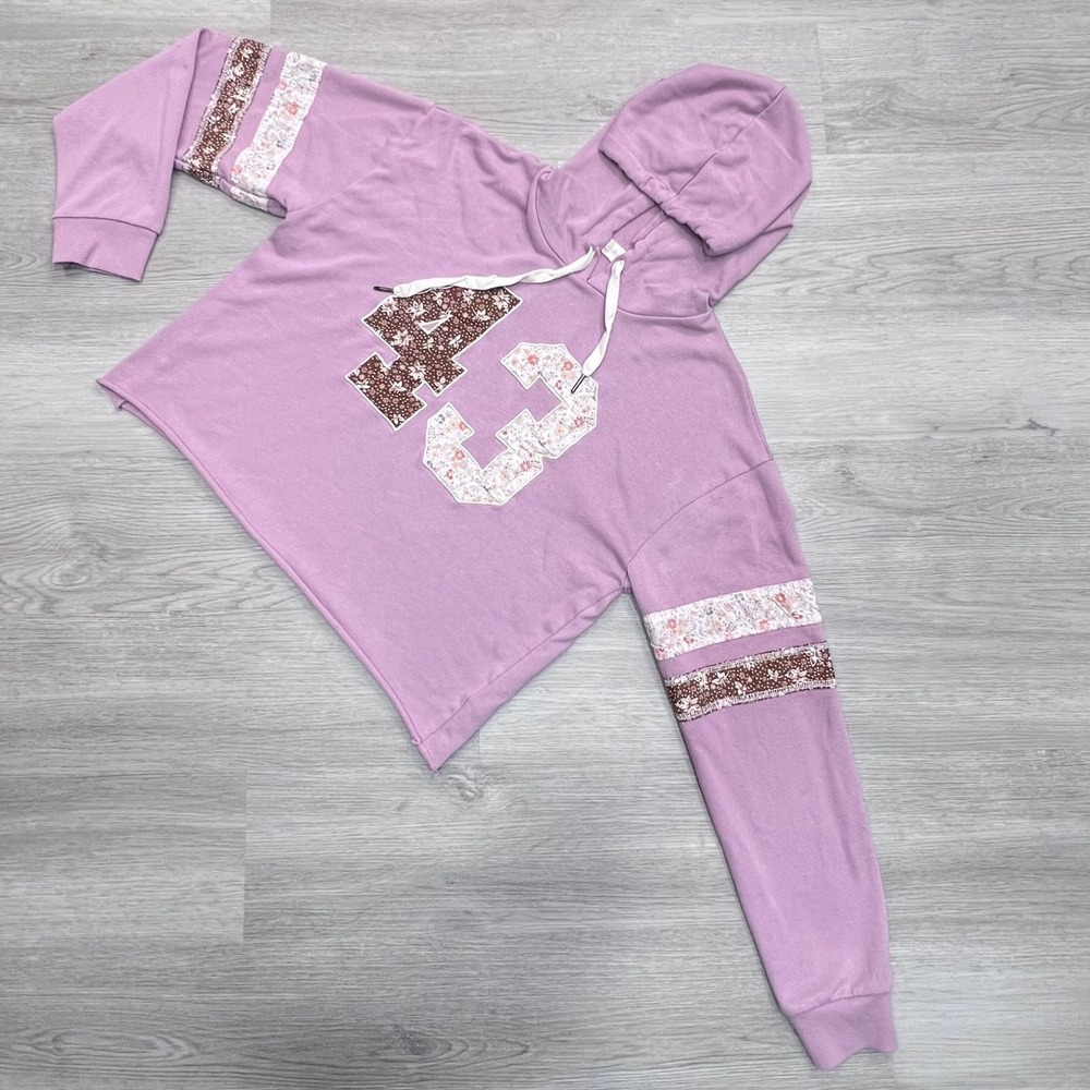 Altard State Womens Purple Floral Patchwork 43 Cropped Hoodie Sweatshirt Size M